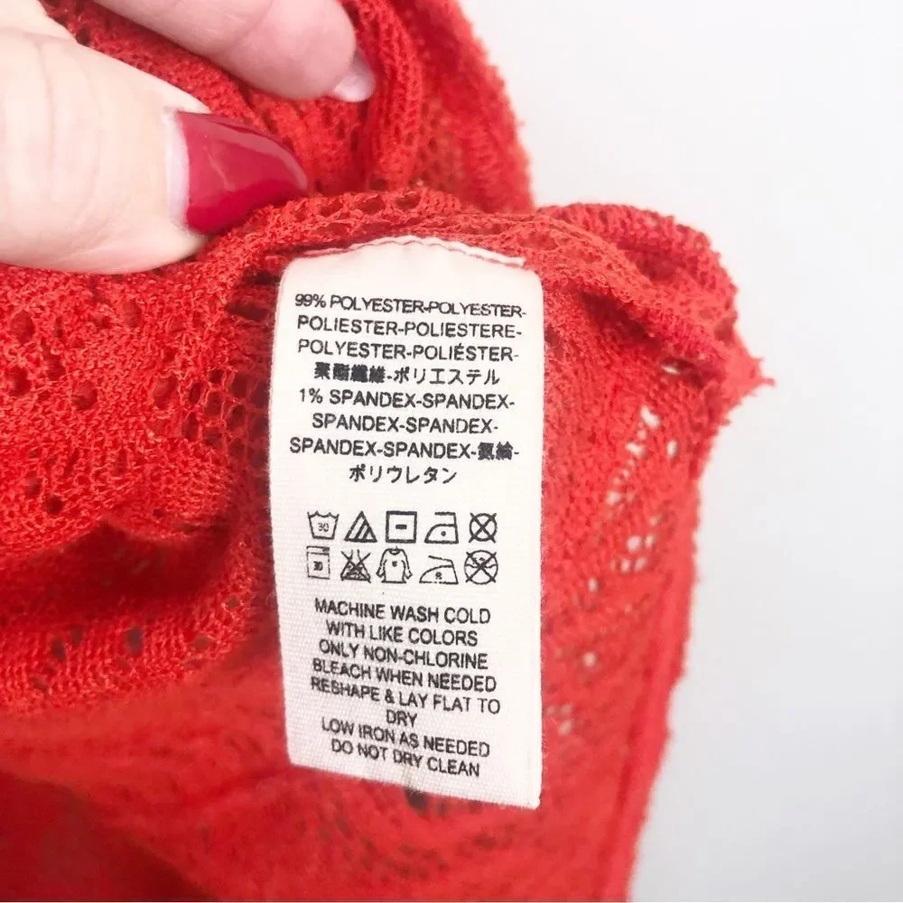 FREE PEOPLE | Not Cold Eyelet Oversized Orange Red Sweater Women’s Size Small